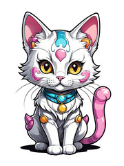 Cute cartoon cat in jacket on transparent background