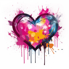 big colorful heart on white background in graffiti style for Valentine's Day, Valentine's Day postcard, generative AI