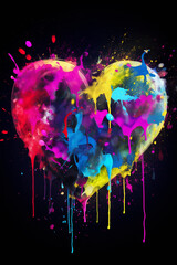 big colorful heart on black background in graffiti style for Valentine's Day, Valentine's Day postcard, generative AI