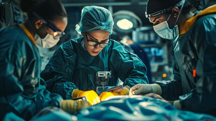 Doctors perform a major operation after an accident. I'm trying to save the patient's life. A difficult operation. - obrazy, fototapety, plakaty
