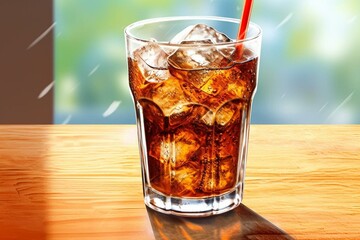 glass cola ice drink illustration realistic. Generative AI