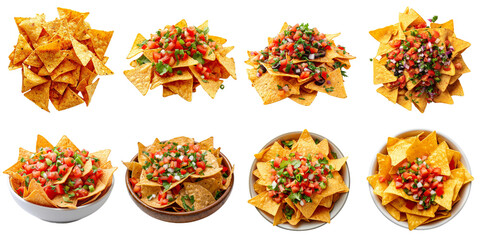 Baked Nachos and sauce collection in 3d png transparent for product presentation. Created using generative AI.