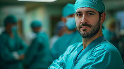 Fototapeta premium Chief physician during surgery. Looking into the camera.