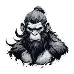 Gorilla head. Hand drawn vector illustration isolated on transparent background.