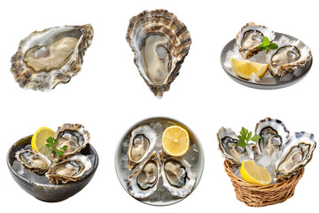 Set of oyster and lemon mockup in 3d without backoground png for decoration. Created using generative AI.