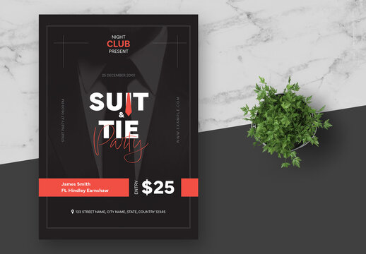 Black and Red Suit Tie Party Flyer A4