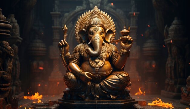 View of Ganesha on isolated background