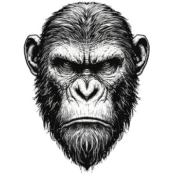 Chimpanzee monkey hand drawing, sketch vector graphics monochrome illustration