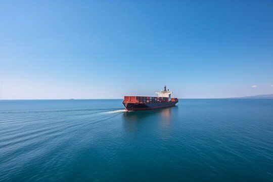 Container ship on water under blue sky. Maritime logistics for international cargo delivery. Generative AI