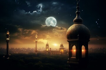 Lantern, moon, mosque. Generative AI
