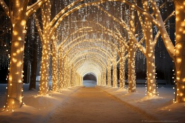 Captivating display of shimmering lights illuminating tranquil winter scenery. Generative AI
