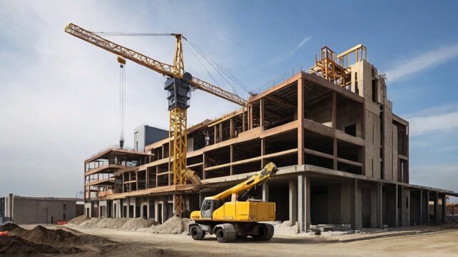 Architecture and construction building with a crane, industrial development