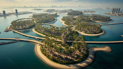 aerial view of artificial palm island in Dubai