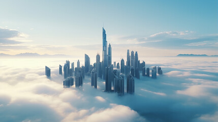 Fototapeta premium beautiful Dubai scene with aerial view of Dubai skyline morning mist hovering