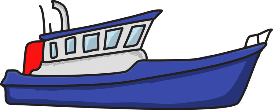 Illustration of a blue fishing boat isolated. Vector illustration.