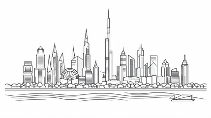 Dubai cityscape line icon style illustration on white background