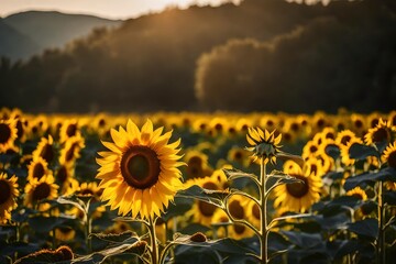 Obraz premium Picture a breathtaking tableau—a sunflower standing tall in splendid isolation, bathed in flawless lighting. The super realistic rendering reveals the intricate beauty