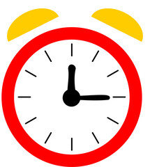 Clock illustration with red and yellow color. Vector icon
