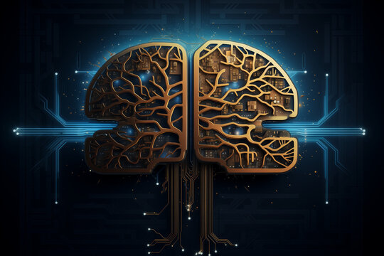 artificial intelligence digital brain in the dark illustration