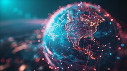 Distribution and logistics concept of global digital internet marketing and business e-commerce graphic concept showing global network and social media connection technology. Generative AI