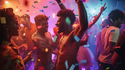 Neon disco with LGBT group full of lights in high resolution and quality. party concept, rumba
