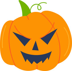 Orange jack-o -lantern with a menacing face for Halloween. Spooky pumpkin carving with a toothy smile vector illustration.