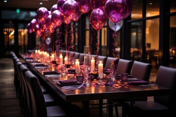 Office boardroom transformed into a festive New Year's Eve venue, Generative AI 