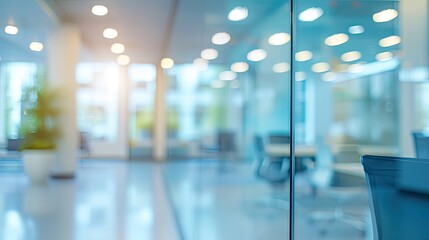 Blurred modern business office interior room for background in business concepts. Blur light blue background of modern executive office interior.