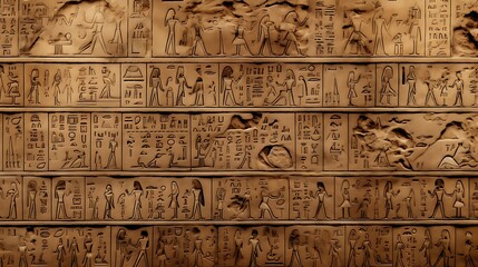 Fototapeta na wymiar a wall of an ancient egyptian temple with symbols and symbols