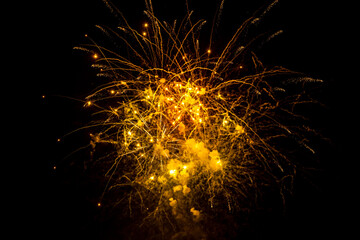 Beautiful fireworks at night. Selective focus. 