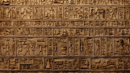 a wall of an ancient egyptian temple with symbols and symbols - obrazy, fototapety, plakaty