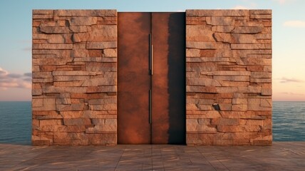 The wall door gate made of smooth stone AI Generated image