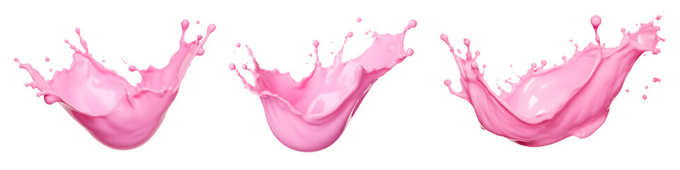 strawberry milk splash set isolated on transparent background - healthy, drink, lifestyle, diet design element PNG cutout collection