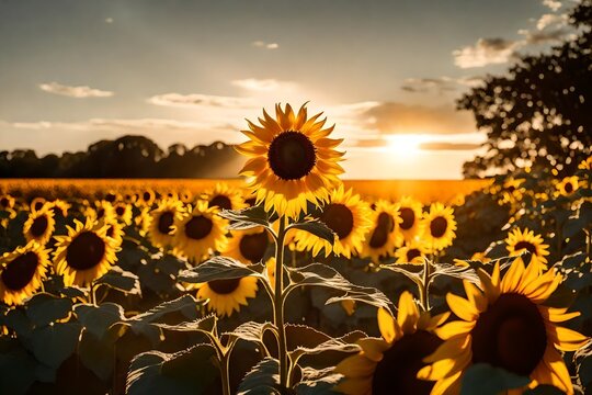 Picture the poetry of nature—a solitary sunflower basking in the warm glow of sunlight. Immaculate lighting highlights the super realistic details, turning