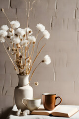 still life with coffee cup, dried flower, vase, 02