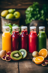 Colorful, Freshly Squeezed Detox Juices: Embrace Healthy Living and Body Cleansing