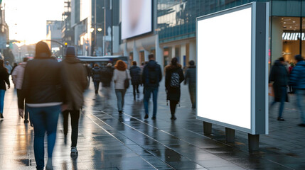 Empty banner for advertising at the shopping street and blur motion. Created using generative AI. - obrazy, fototapety, plakaty