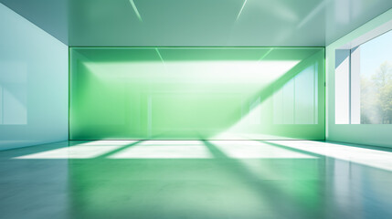 Empty room with green wall and window view. Abstract texture for website, business, print design template  for design with copy space.