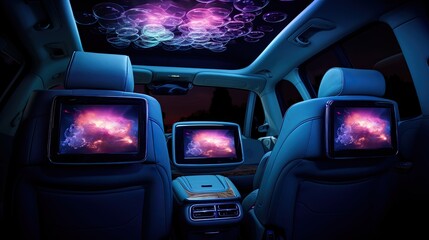 Fototapeta na wymiar In car entertainment systems for passengers solid color background
