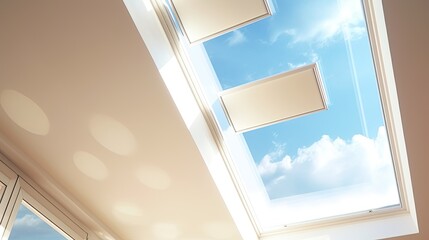 Remote controlled motorized skylight shades for sunlight control solid color background
