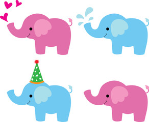 Cute Elephants Isolated On A White Background	
