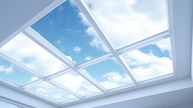 Remote controlled motorized skylight shades for sunlight control solid color background