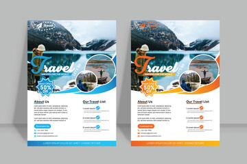 Travel flyer design template, tour flyer, Modern Travel Flyer Template Design for travel agency, travel flyer template with abstract background
