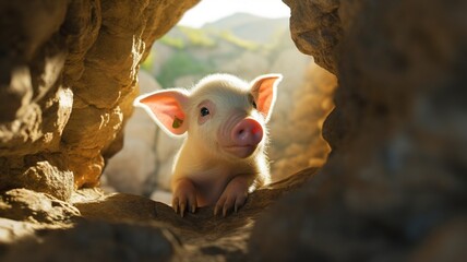 Pig animal sitting cave pictures AI Generated Art