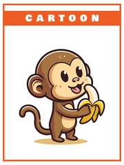 Cartoon Design Monkey Eating Cute Banana