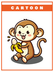 Cartoon Design Monkey Eating Cute Banana