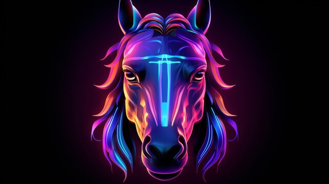 Horse face Neon light animal pictures Generative artificial intelligence