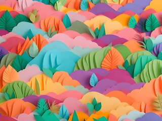 Fototapeta na wymiar multicolored paper origami trees, paper cut