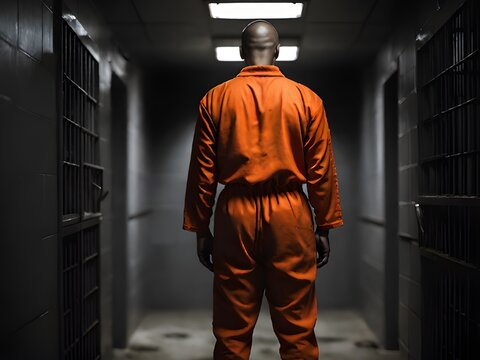 prison scene with man in prison cell. prisoner concept.