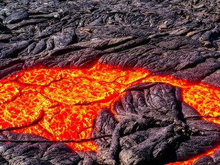 the lava field of the volcano mountain